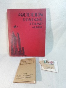 Vintage 1940 Modern Postage Stamp Album W/ Stamps & Stamp Wallet 