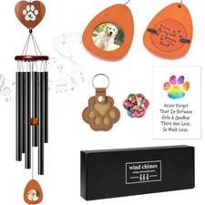 Dog Memorial Wind Chimes - 36'' Pet Memorial Gift with Wooden Base, Pawprint ...