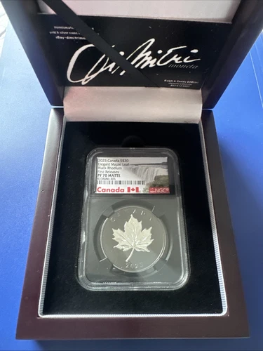 🇺🇸2025 Canada 1oz Silver $20 Elegant Maple Leaf Black Rhodium FR NGC PF70 #305