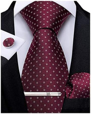 Plaid Ties for Men Silk Checkered Necktie and Pocket Square Cufflinks Tie Clip S