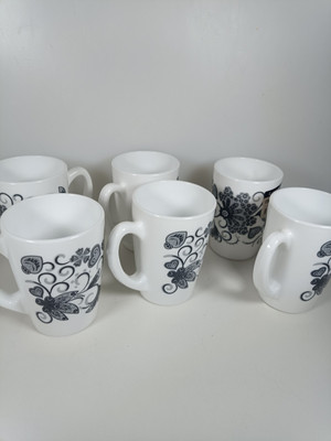 6 x Luminarc Morn Blooms Amuse weiß Glas grau Blumen Tasse's Mug's Kaffee Tee