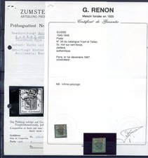 150726 TIMBRE POSTE CANTONAL GENEVE AVEC SON CERTIFICAT (zumstein 7) cote 3250FS