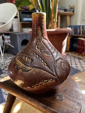 Vase Céramique Vintage ACCOLAY Modèle 4 B - Décor Feuilles