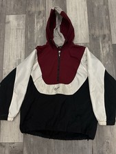Nike Men's Colorblock Hooded Windbreaker Jacket Black White Maroon M Half-Zip