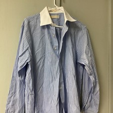 Michael Kors Button Down Striped BlueShirt Size 16 34/35 Regular Fit Long Sleeve