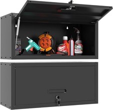 Garage Wall Cabinet Flip-Up Door,Lockable Metal Storage Cabinet Wall Mounted