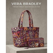 Vera Bradley Vibrant Paisley Quilted Tote Bag and Turnlock Wallet Set Purple