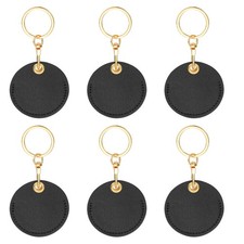 6pcs Leather Keychain,55mm Sublimation Keychain Blanks,Round,Black