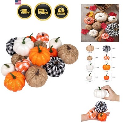 16 PCS Fall Decor Assorted Sizes Artificial Pumpkins Burlap Faux Foam Pumpkin...