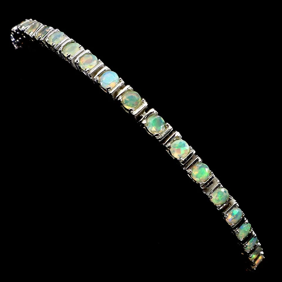 925 Argento Sterling Bracciale Rotondo Fuoco Opale 3mm Naturale Gemma Gioielli 7 - Immagine 2 di 4