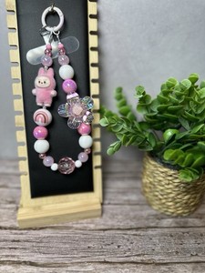 Pink Flower Fluffy Labubu Handmade Phone Chain Hand-Painted Beads, & More!