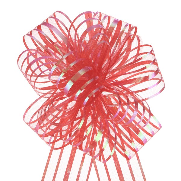 10 StüCke 6 Zoll GroßE Pull BöGen Geschenk Verpackung BöGen Band Organza Rot-image
