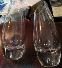 Pair of Elegant Modernist Crystal Tulip Vases with Slanted Rim & Heavy Base