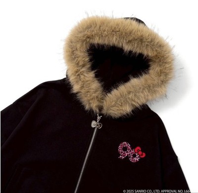 9090 x Hello Kitty 90 Logo Black Leopard Fur Zip Hoodie Double Zip