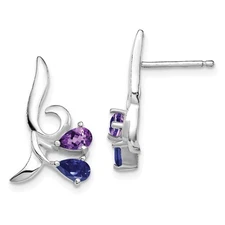 Sterling Silver Rhodium Plated Polished Amethyst & Iolite Drop & Dangle Earrings