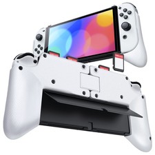 Foldable Grip Case for Nintendo Switch Oled with 4 Game Card Slot, White