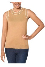 Isaac Mizrahi Live Women's Sweater Shell w/ Trim Tipping Nutmeg