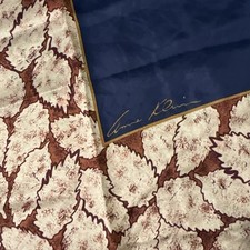 Anne Klein 100 Silk Square Scarf Navy Brown Autumn Leaves 30  X 30  