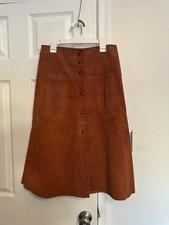 Vintage Suede 70s Western Midi Skirt 100 Genuine Leather Women's