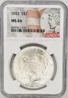 1923 Peace Dollar $1 NGC MS64 Brilliant Uncirculated Silver Dollar Nice Luster