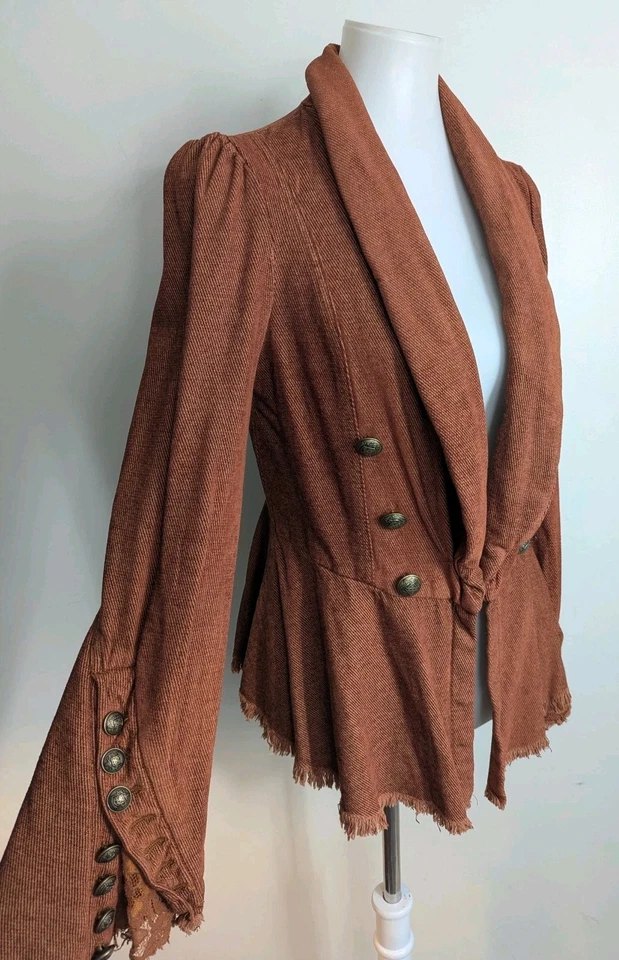 Chaqueta Blazer Free People Throwback Pana Vintage Retro XS Marrón Bohemio  Foto 3 de 4
