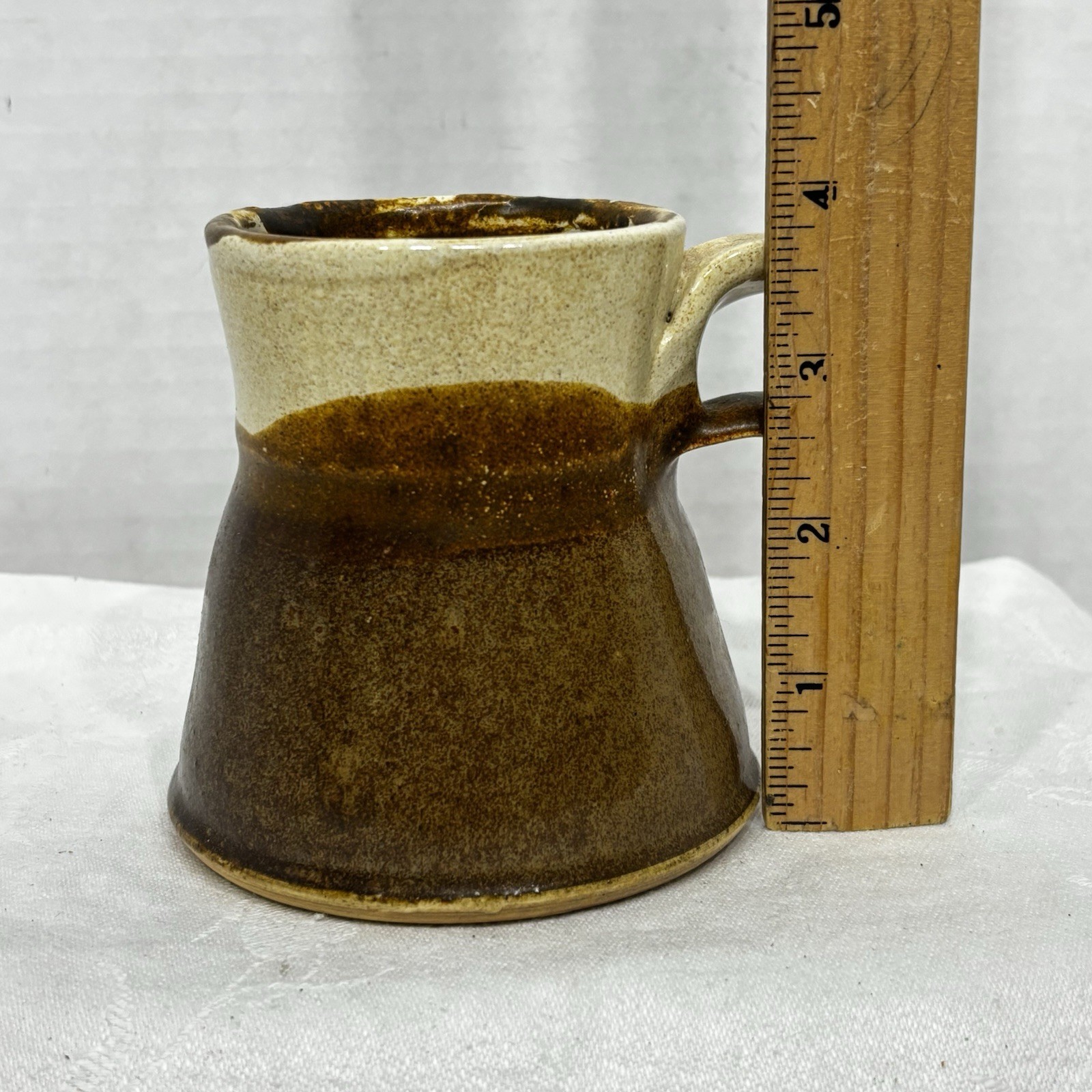 Studio Art Pottery Brown & Cream Glazed Mug Signed Andrew 2015