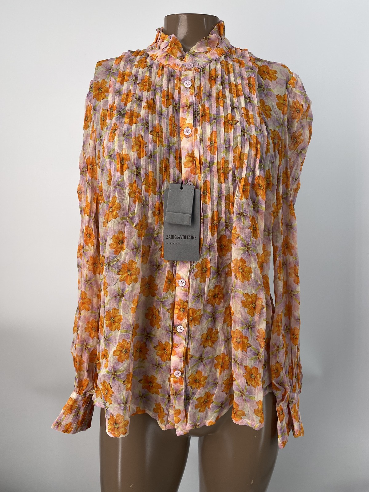 Zadig & Voltaire Womens Blouse Shirt Pink/Orange Size S Timz Tunic Floral