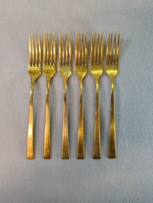 6 pc Vintage Dirigold Dirilyte Goldware Regal Flatware Dinner Forks