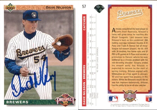 Dave Nilsson Signed 1992 Upper Deck #57 Card Brewers Auto AU *Autograph Den*