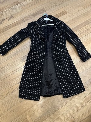 Arden B Women s Wool Blend Coat Black White Textured Trench Sz Small