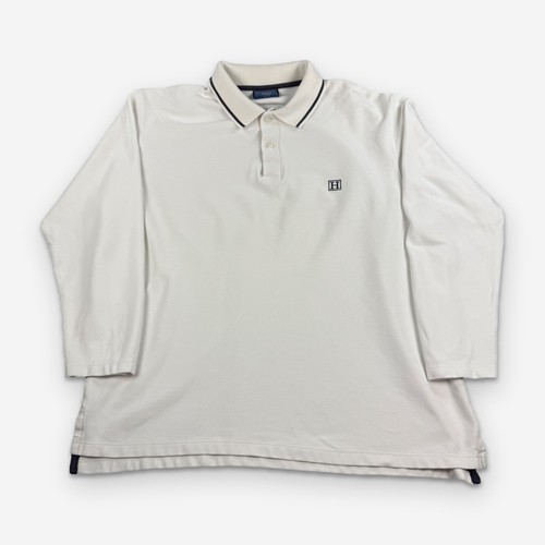 Hackett, Vintage Hackett London Polo Mens XL Cream Long Sleeve Pique Cotton Embroidered