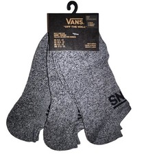 Vans Off The Wall No Show Kick Socks 3 Pair Men 9.5-13 Gray w Black Logo Skate