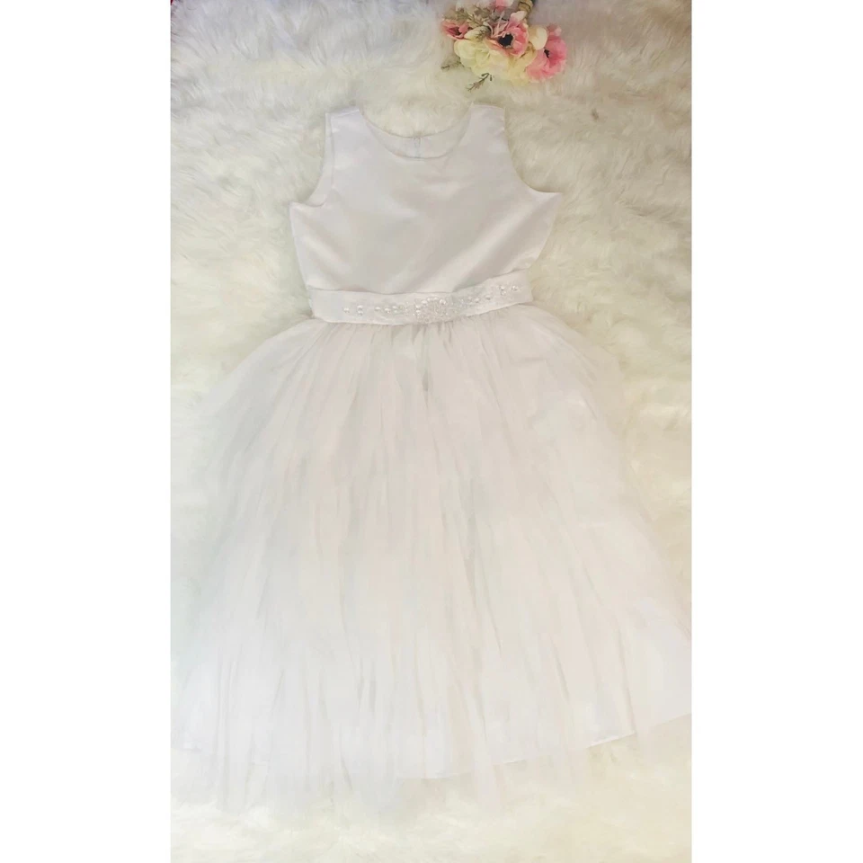 Isabella & Chloe девочки Sz 14 цветок девочка платье белый тюль карнавальный бисером официальный - Изображение 2 из 4