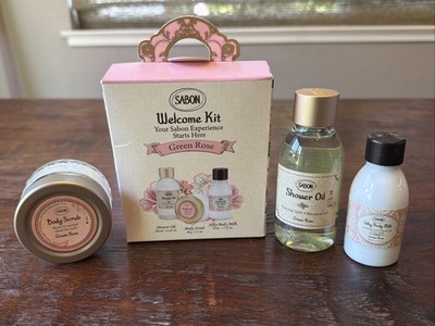 SABON Green Rose Silky Body Milk 1.7 Shower Oil 3.4 fl oz Body Scrub 2.1 oz