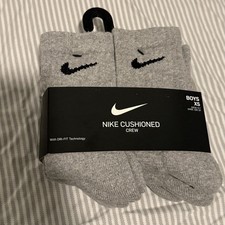 Nike Boys XS 5-7 Cushioned DRI-FIT Crew Socks Gray 6 Pairs Mid Calf
