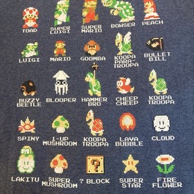Super Mario Bros 2016 Mens Gray T Shirt Large Nintendo NES Game Pixel Characters