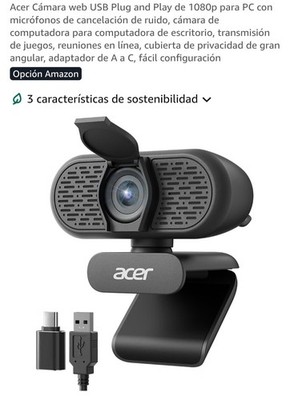 Acer WBC-0H01 1080p Webcam Noise Cancellation Mics Privacy Cover Wide Angle