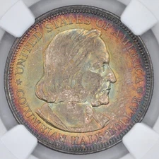1893 50C Columbian Commemorative Half Dollar NGC MS64 - Beautiful Rainbow Toning