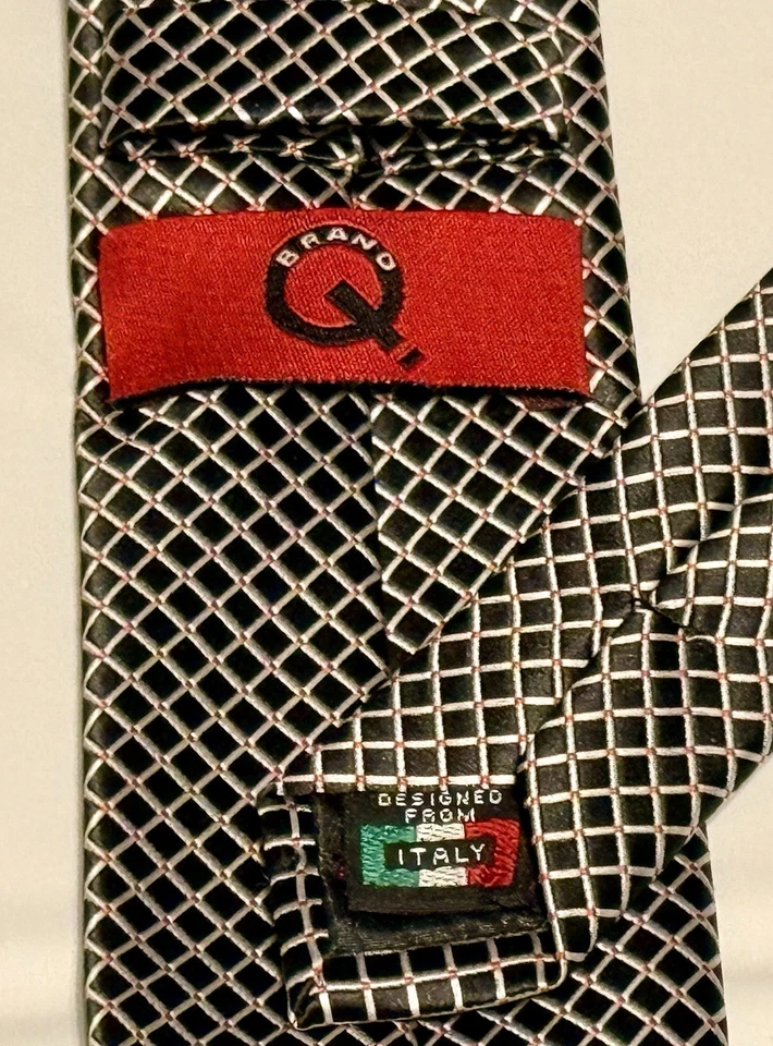 Совершенно Q мужской официальный галстук 59 «Lx2.5» W черный/белый галстук клетчатый микрофибры - Изображение 2 из 4