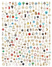 300Pcs Assorted Gold-Plated Enamel Charms for Jewelry Making - Earring, Neckl...