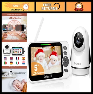 Video Baby Monitor with Camera & Audio, 5" Display, No WiFi, 30H Battery, 1000ft