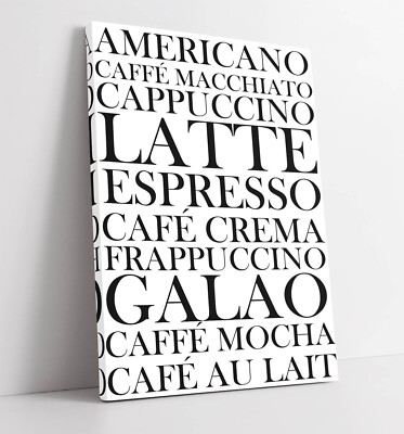 KAFFEE KLASSISCH TYPOGRAFISCHES KUNSTWERK - TIEF GERAHMTER LEINWANDKUNSTDRUCK