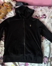 Polo Ralph Lauren Pullover Hoodie Womens L Black Velour Velvet