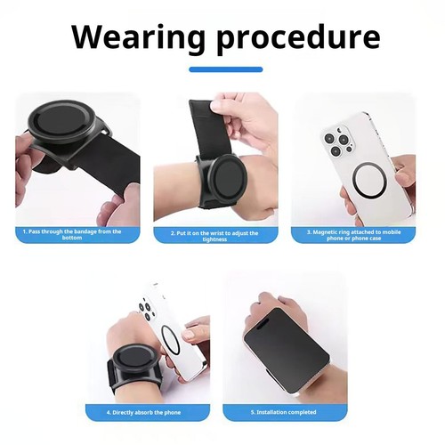 Magnetic Strap Phone Holder Versatile Wristband Stand 360-degree Rotatable - Zdjęcie 6 z 13