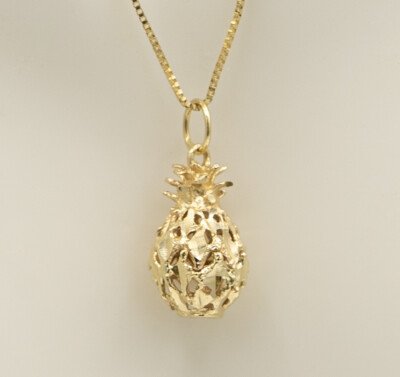 14k massiver Gelbgold Ananas Charm (markiert als 14k)