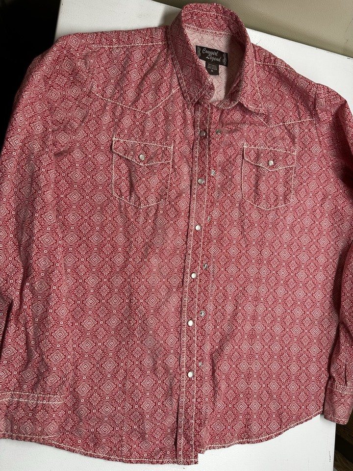 Cowgirl Legend Western Shirt Womens XL Red Paisley Pearl Snap Cowgirl