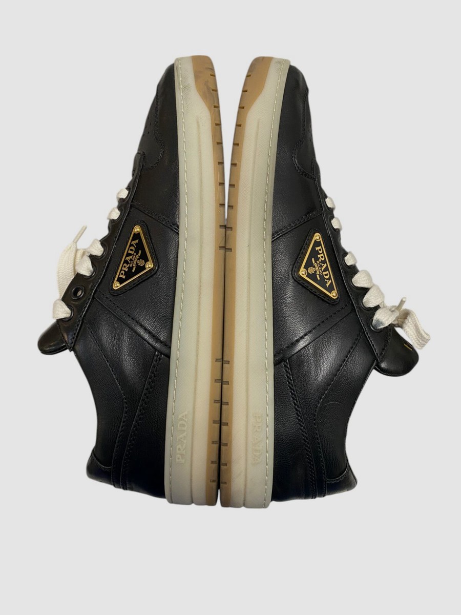 Prada Women's Black Downtown Nappa Leather Low-Top Sneakers Shoes