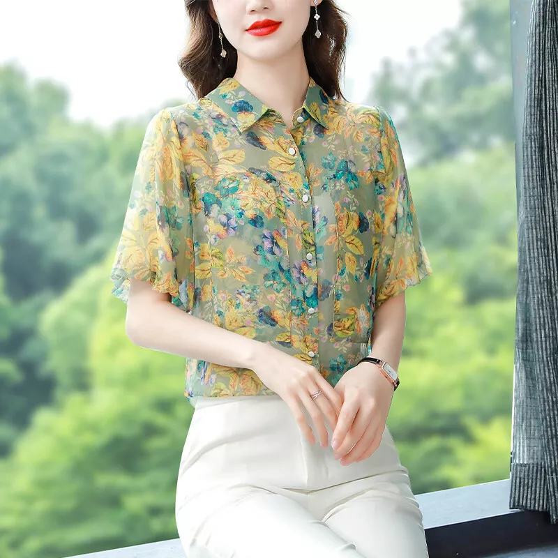 Floral short sleeve button up sale