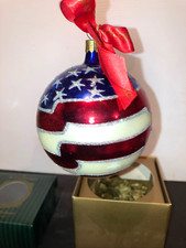 Waterford Holiday Heirlooms An American Tribute Blown Glass Flag Ornament Italy