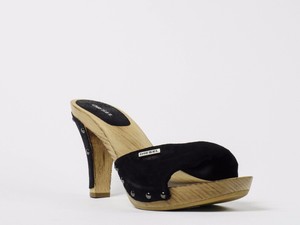 Diesel De Madera Sandalias De Plataforma Madera Cuero Negro Puntera Abierta  Talla 9 Nuevo $210 | eBay